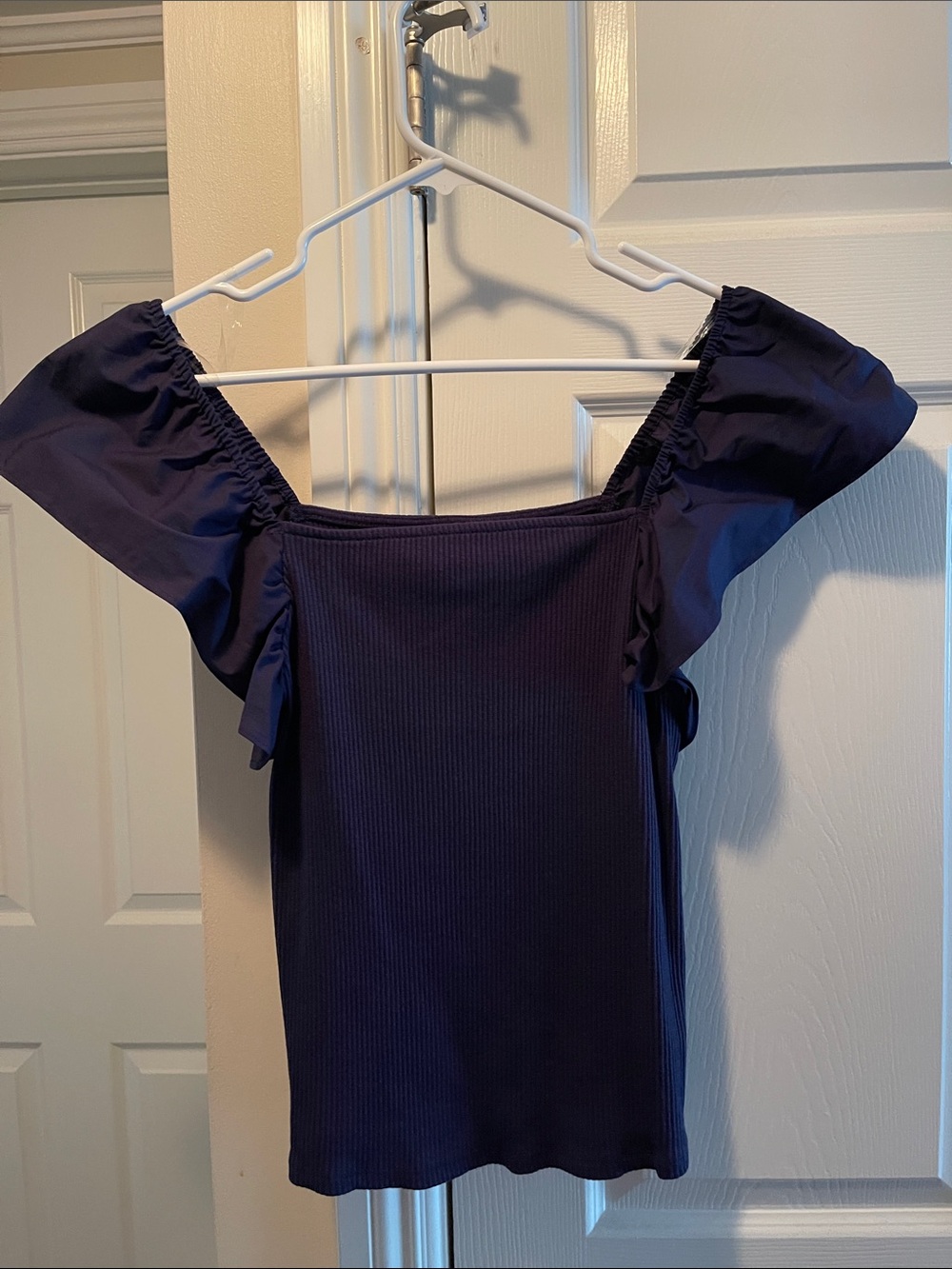 A New Day Navy Blue Ruffle Sleeve Top